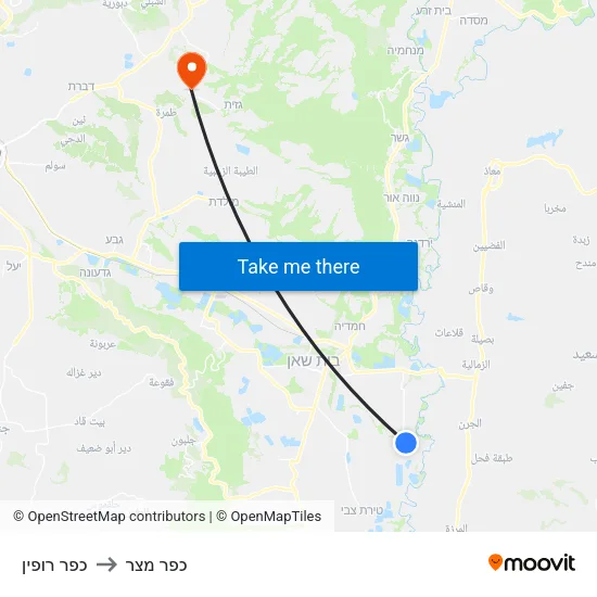 כפר רופין to כפר מצר map