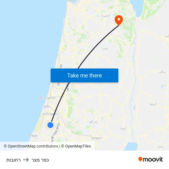 רחובות to כפר מצר map