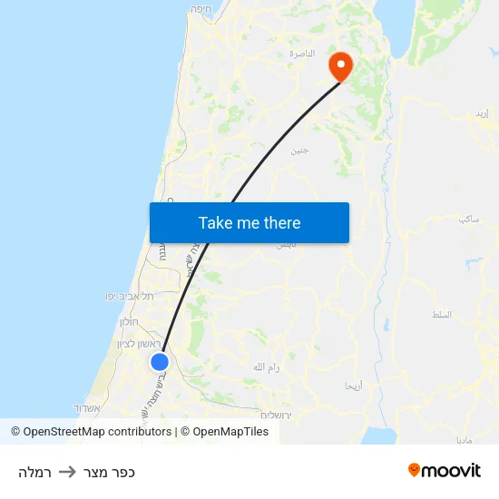 רמלה to כפר מצר map