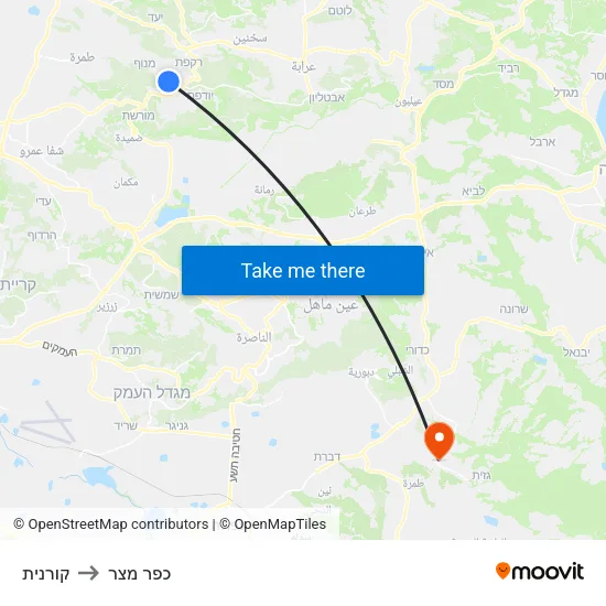 קורנית to כפר מצר map