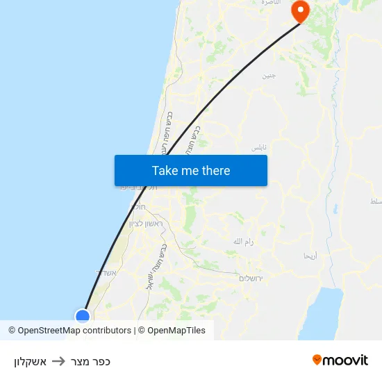 אשקלון to כפר מצר map