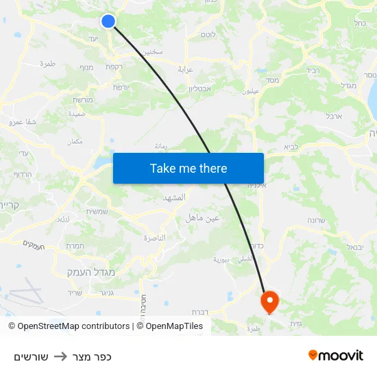 שורשים to כפר מצר map