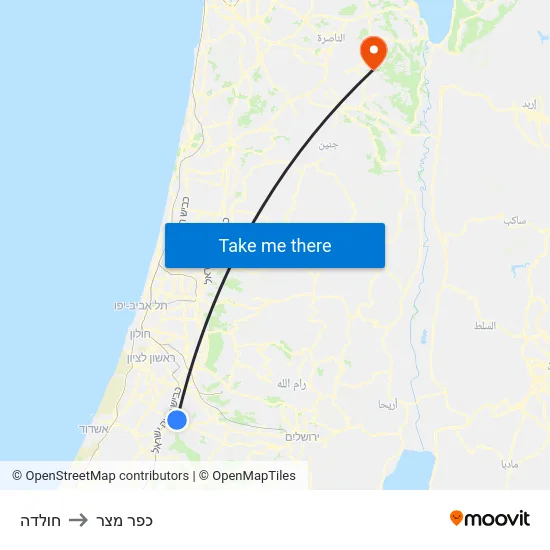 חולדה to כפר מצר map
