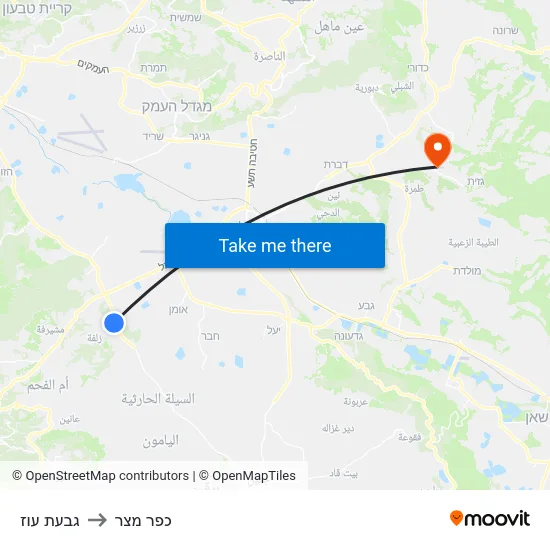 גבעת עוז to כפר מצר map