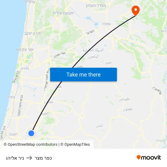 ניר אליהו to כפר מצר map