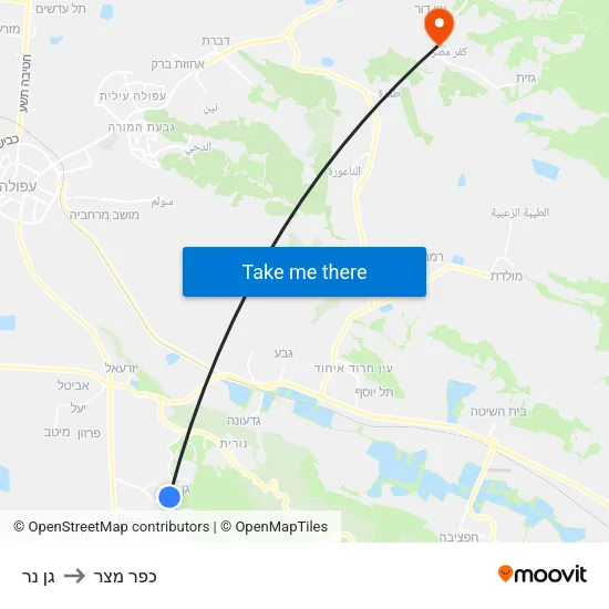 גן נר to כפר מצר map