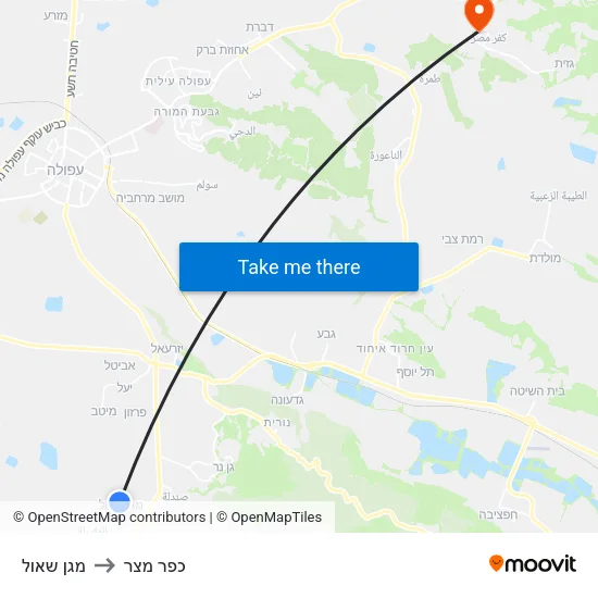 מגן שאול to כפר מצר map