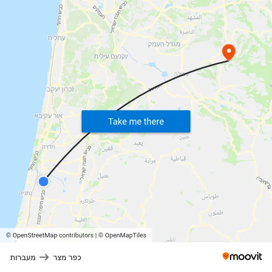 מעברות to כפר מצר map