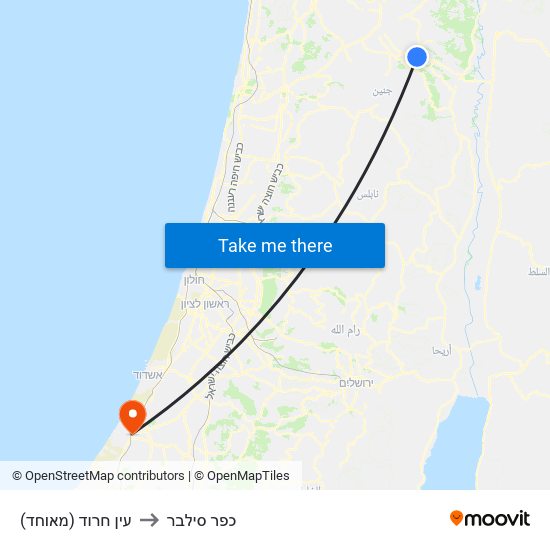 עין חרוד (מאוחד) to כפר סילבר map