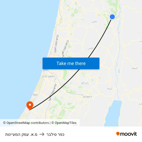 מ.א. עמק המעיינות to כפר סילבר map