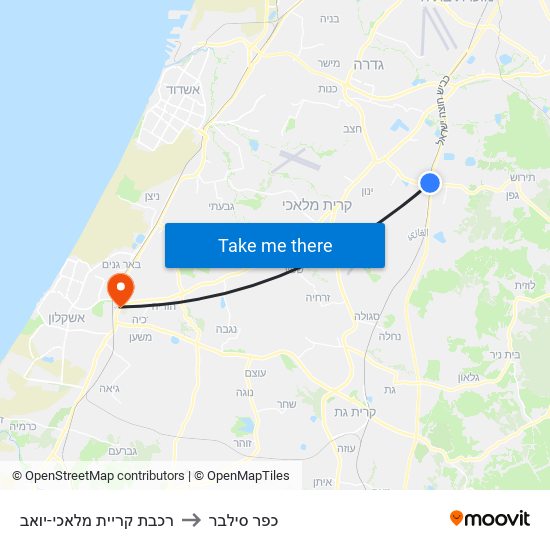 רכבת קריית מלאכי-יואב to כפר סילבר map