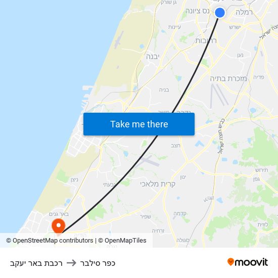 רכבת באר יעקב to כפר סילבר map