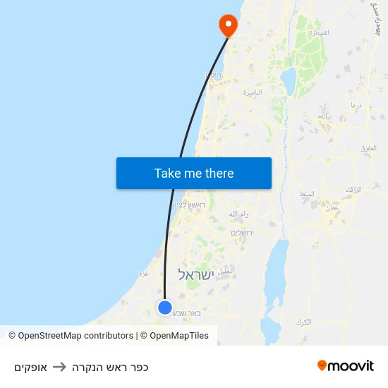 אופקים to כפר ראש הנקרה map