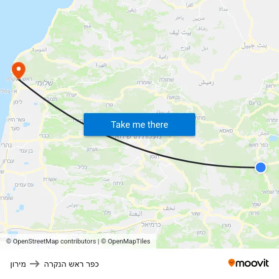 מירון to כפר ראש הנקרה map