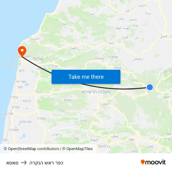 סאסא to כפר ראש הנקרה map