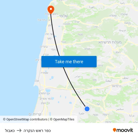 כאבול to כפר ראש הנקרה map