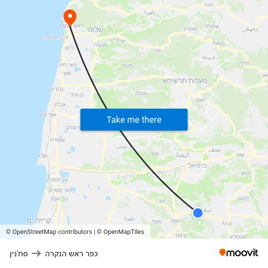סח'נין to כפר ראש הנקרה map
