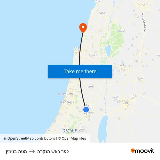 מטה בנימין to כפר ראש הנקרה map