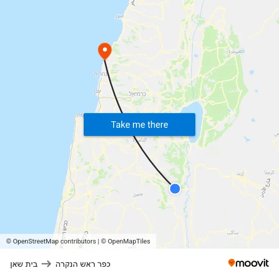 בית שאן to כפר ראש הנקרה map