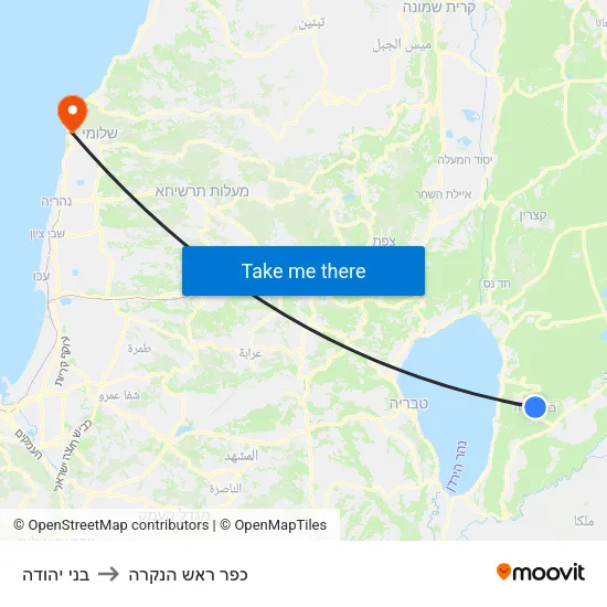 בני יהודה to כפר ראש הנקרה map