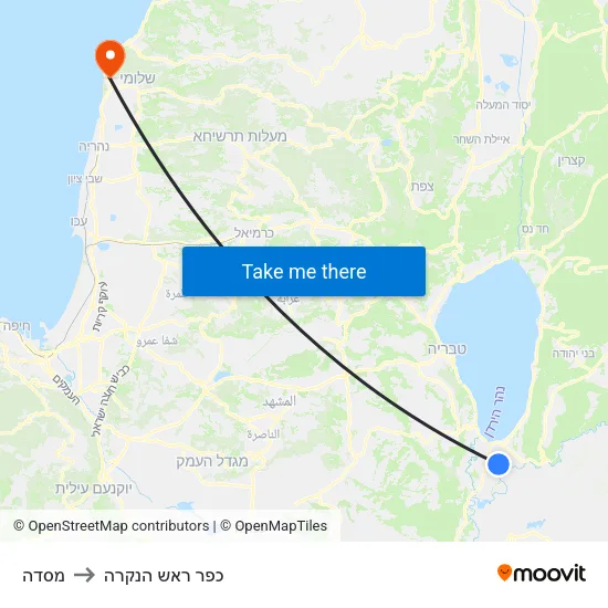מסדה to כפר ראש הנקרה map