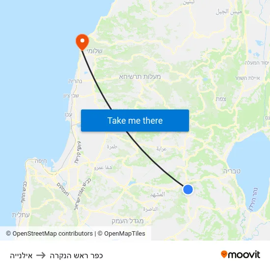 אילנייה to כפר ראש הנקרה map