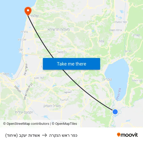 אשדות יעקב (איחוד) to כפר ראש הנקרה map