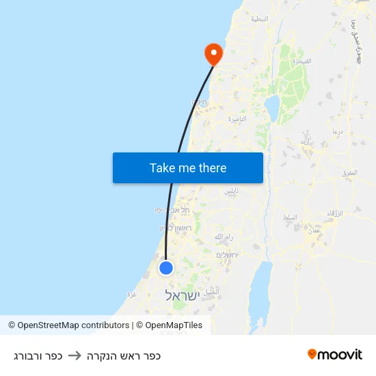 כפר ורבורג to כפר ראש הנקרה map