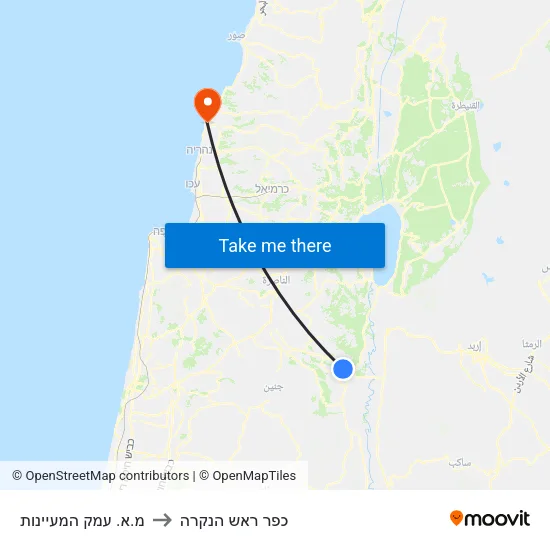 מ.א. עמק המעיינות to כפר ראש הנקרה map