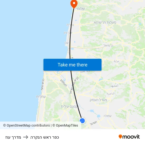 מדרך עוז to כפר ראש הנקרה map