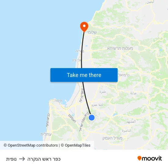 נופית to כפר ראש הנקרה map
