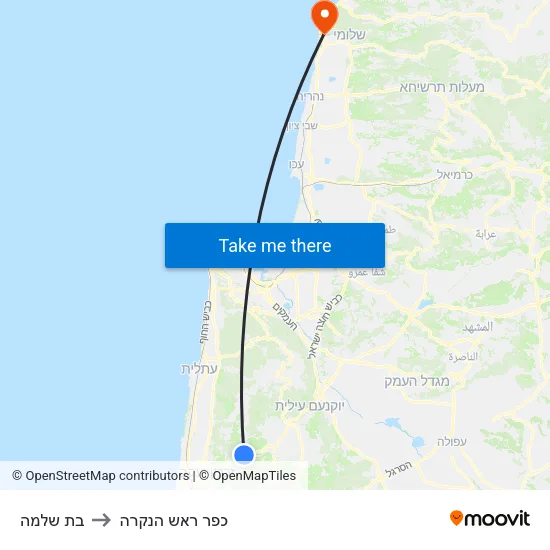 בת שלמה to כפר ראש הנקרה map
