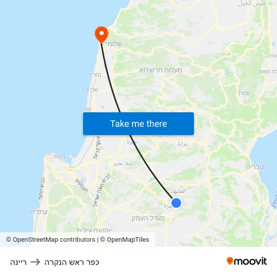 ריינה to כפר ראש הנקרה map