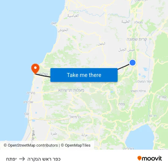 יפתח to כפר ראש הנקרה map