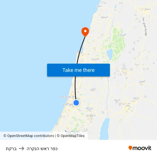 ברקת to כפר ראש הנקרה map