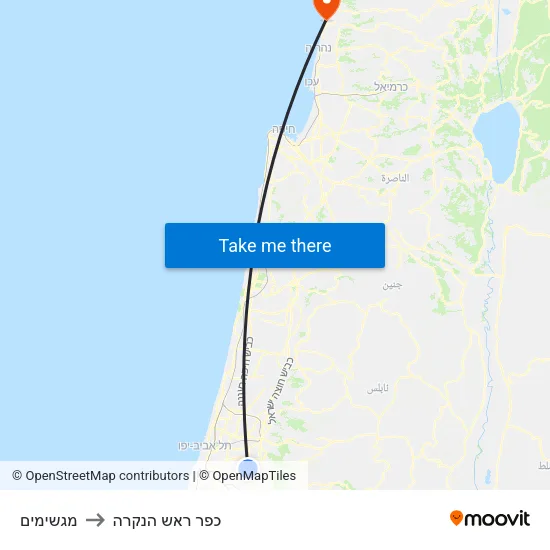 מגשימים to כפר ראש הנקרה map