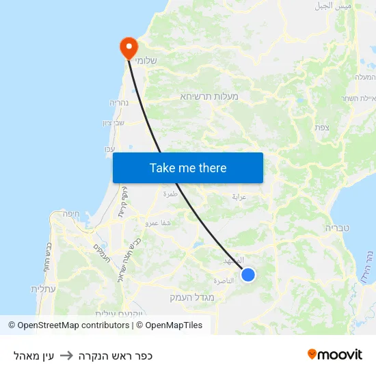 עין מאהל to כפר ראש הנקרה map