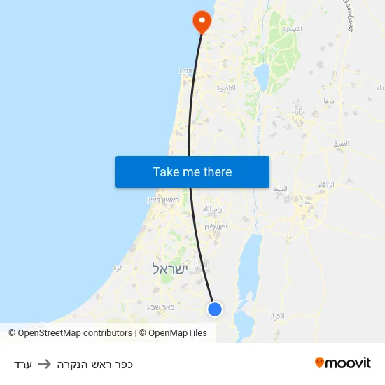 ערד to כפר ראש הנקרה map