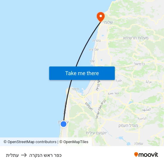 עתלית to כפר ראש הנקרה map