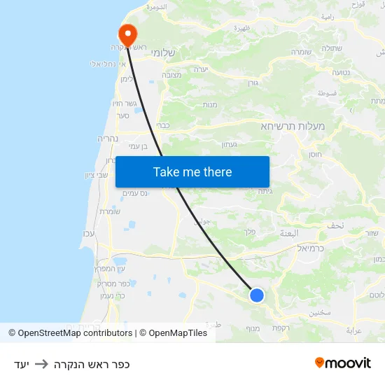 יעד to כפר ראש הנקרה map
