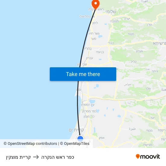 קריית מוצקין to כפר ראש הנקרה map