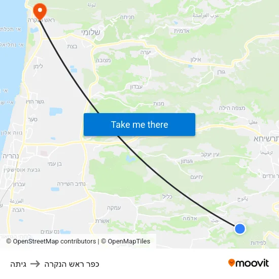גיתה to כפר ראש הנקרה map