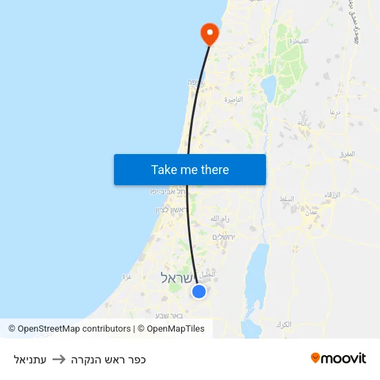 עתניאל to כפר ראש הנקרה map
