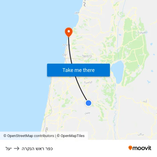 יעל to כפר ראש הנקרה map