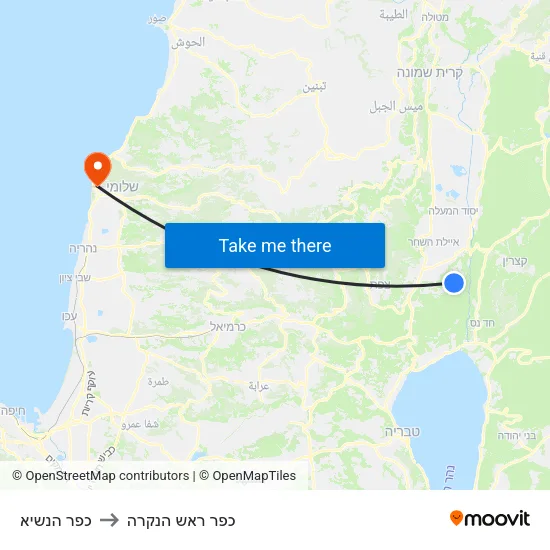 כפר הנשיא to כפר ראש הנקרה map