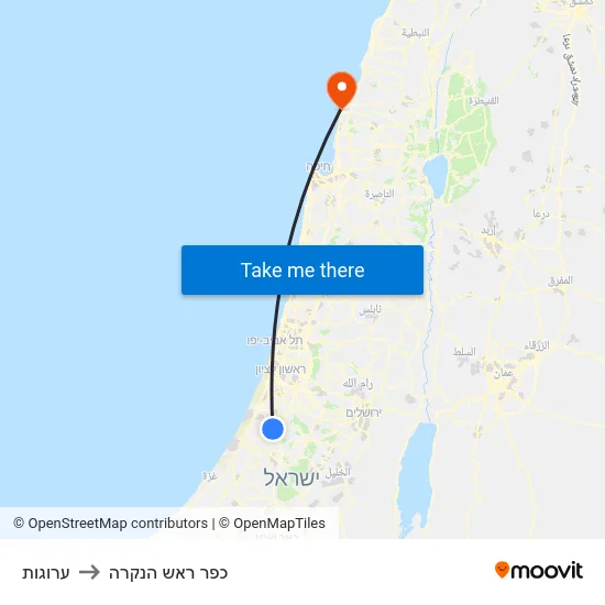 ערוגות to כפר ראש הנקרה map