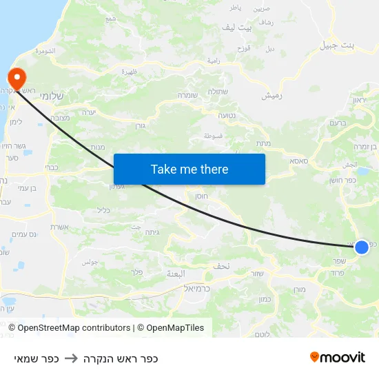 כפר שמאי to כפר ראש הנקרה map