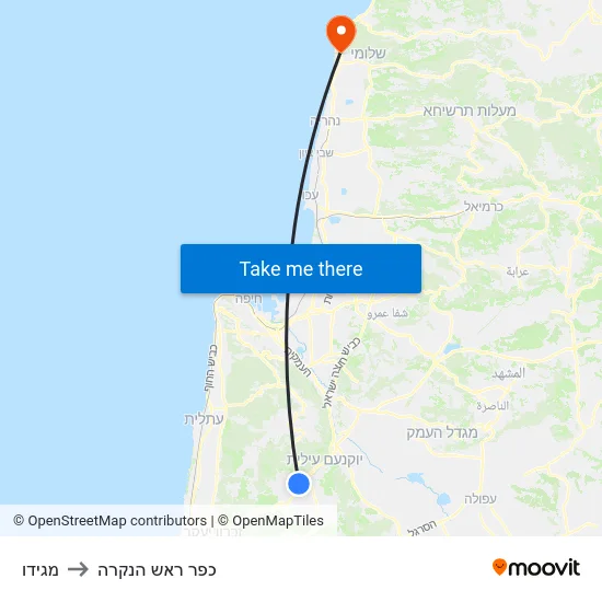 מגידו to כפר ראש הנקרה map