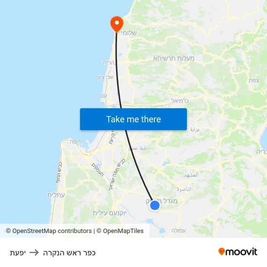 יפעת to כפר ראש הנקרה map