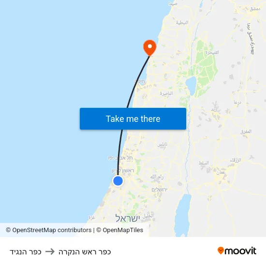 כפר הנגיד to כפר ראש הנקרה map